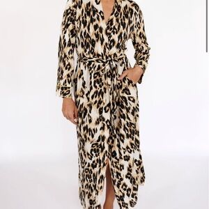 In My Sundays Luxe Leopard with Lime Punch Piping Long Robe *NEW WITH TAGS *LG